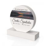 Example image of headstone model tillie in color glacier white with standard base and customer graphics