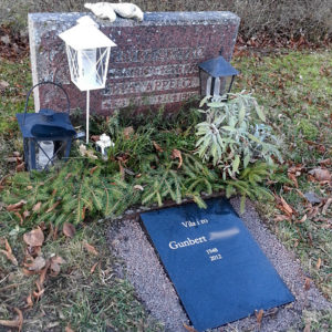 picture of installed peaceyard horizontal gravestone, custom model flora in deep night sky color