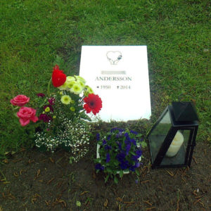 picture of installed peaceyard horizontal gravestone, model flora in glacier white color